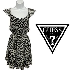 GUESS NWT Zebra Print Mini Dress Black White Animal Print Ruffle - Size 3